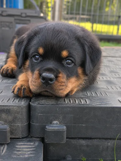 Rottweiler-Welpe des A-Wurfs beim Kuscheln